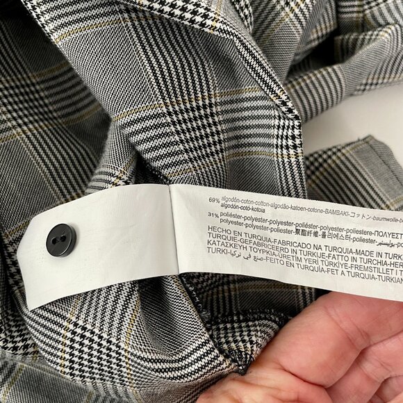 Zara Black/White Glen Check Long Sleeve Top Ruffled Collar Puff Sleeves, Size XS - Picture 8 of 8